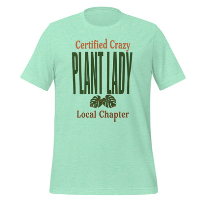 Certified Crazy Plant Lady retro botanical tee — Heather Mint, front