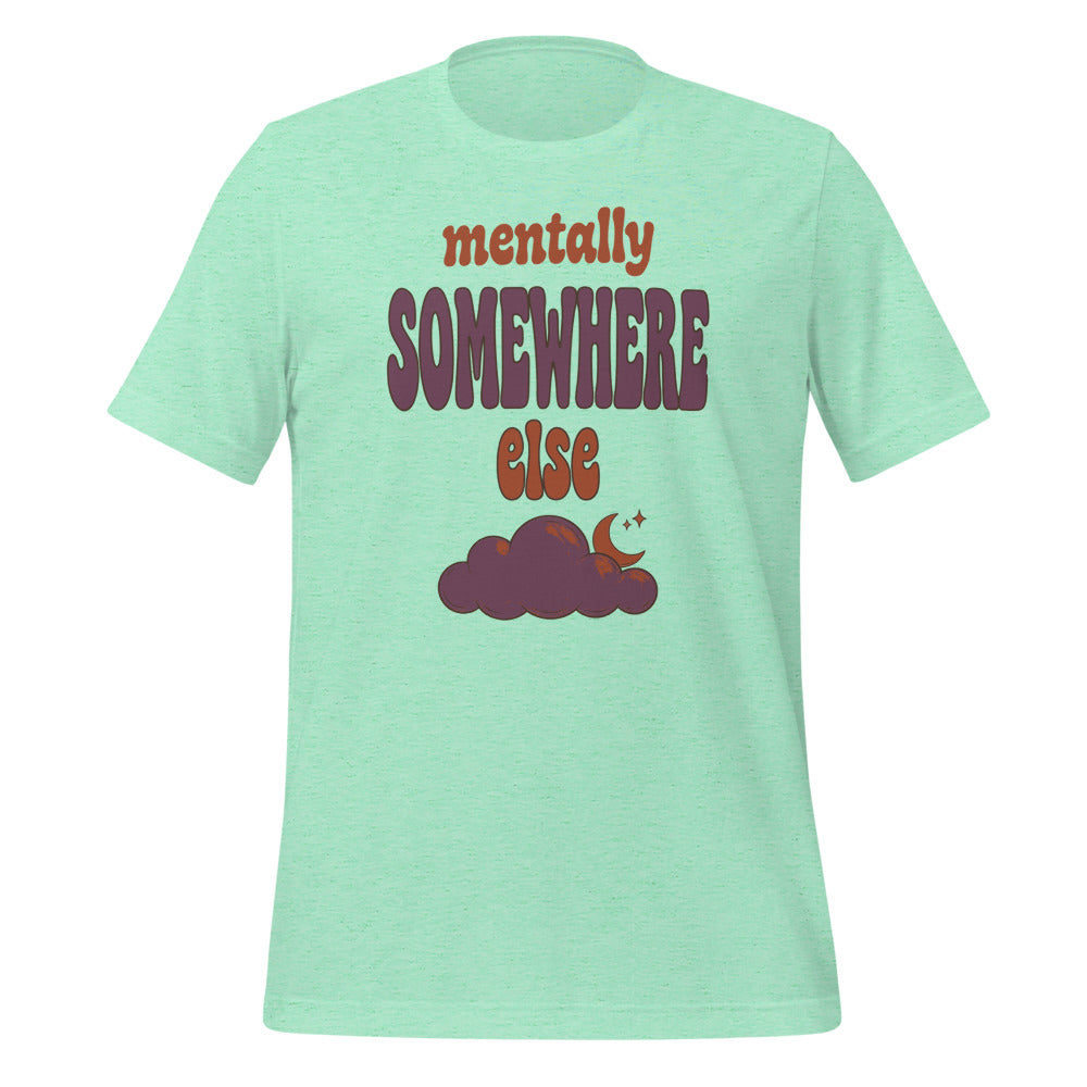 Mentally Somewhere Else soft retro daydream mental health tee — Heather Mint, front