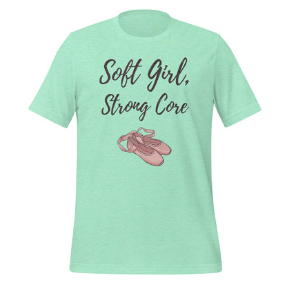 Soft Girl Strong Core ballet coquette pilates tee — Heather Mint, front