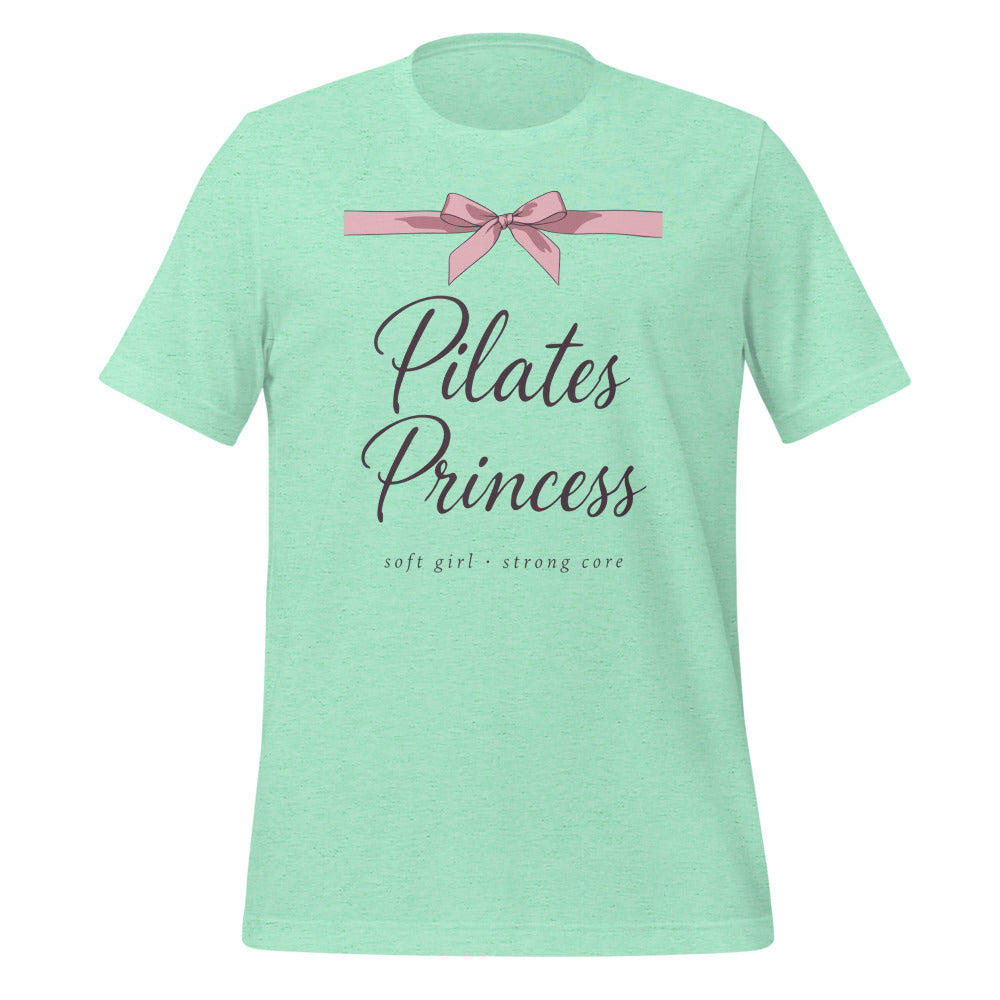 Pilates Princess coquette bow tee — Heather Mint, front