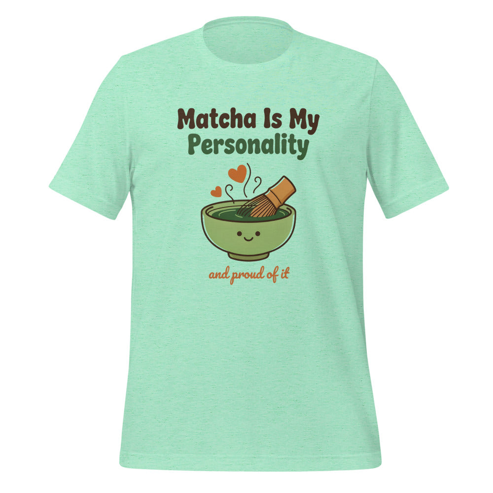 Matcha Is My Personality retro matcha tee — Heather Mint, front