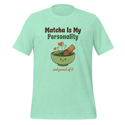 Matcha Is My Personality retro matcha tee — Heather Mint, front