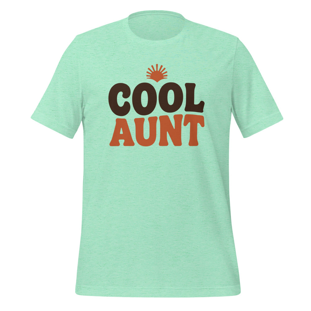 Cool Aunt retro groovy aunt tee — Heather Mint, front