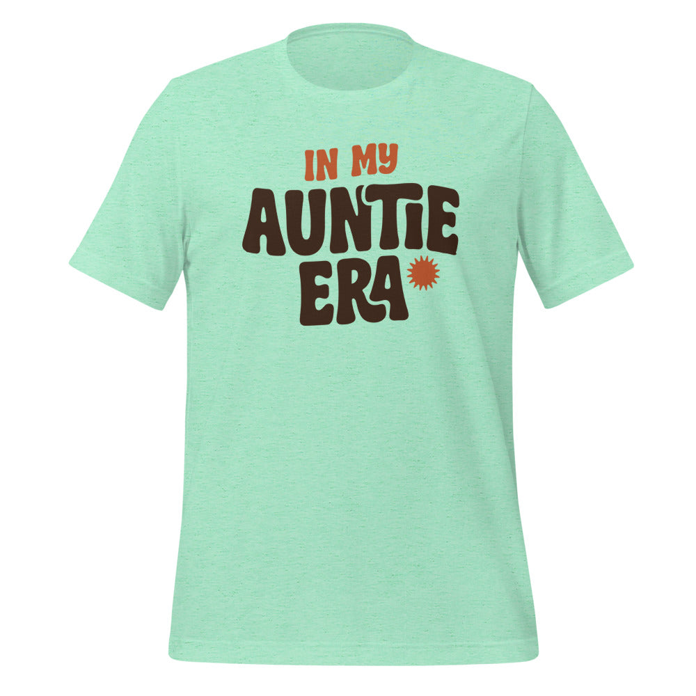 In My Auntie Era retro groovy aunt tee — Heather Mint, front