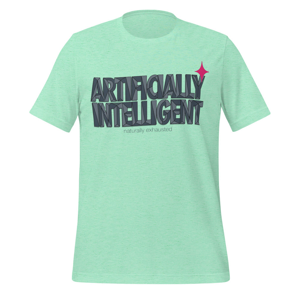 Artificially Intelligent funny AI t-shirt — Heather Mint, front