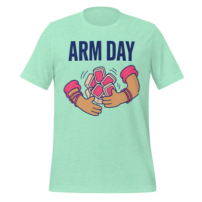 Arm Day funny mahjong tee — Heather Mint, front