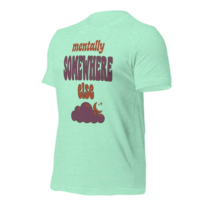 Mentally Somewhere Else soft retro daydream mental health tee — Heather Mint, front-right