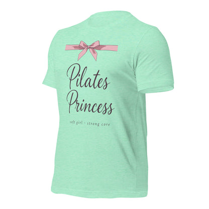 Pilates Princess coquette bow tee — Heather Mint, front-right