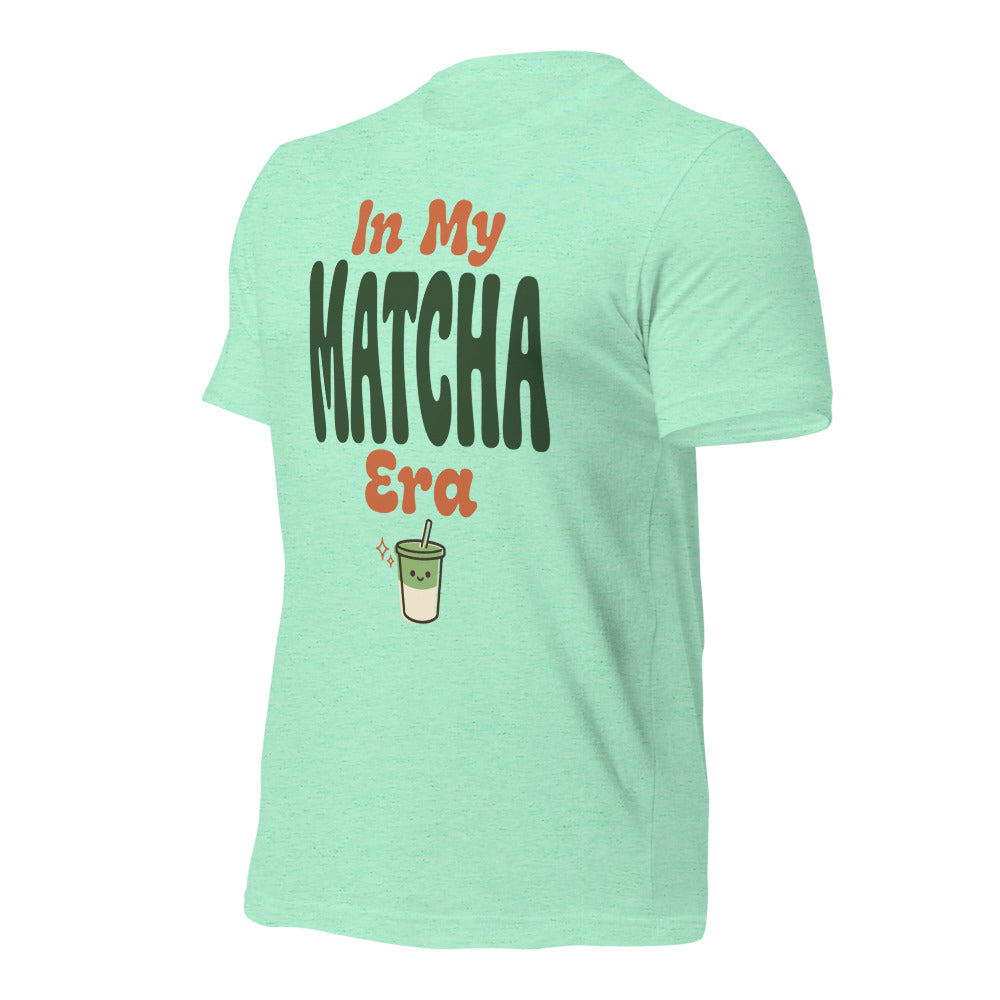 In My Matcha Era retro matcha tee — Heather Mint, front-right