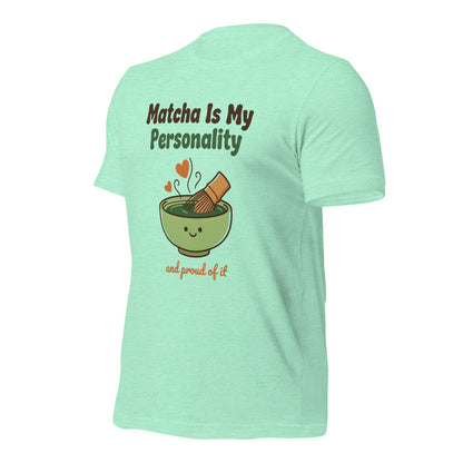 Matcha Is My Personality retro matcha tee — Heather Mint, front-right