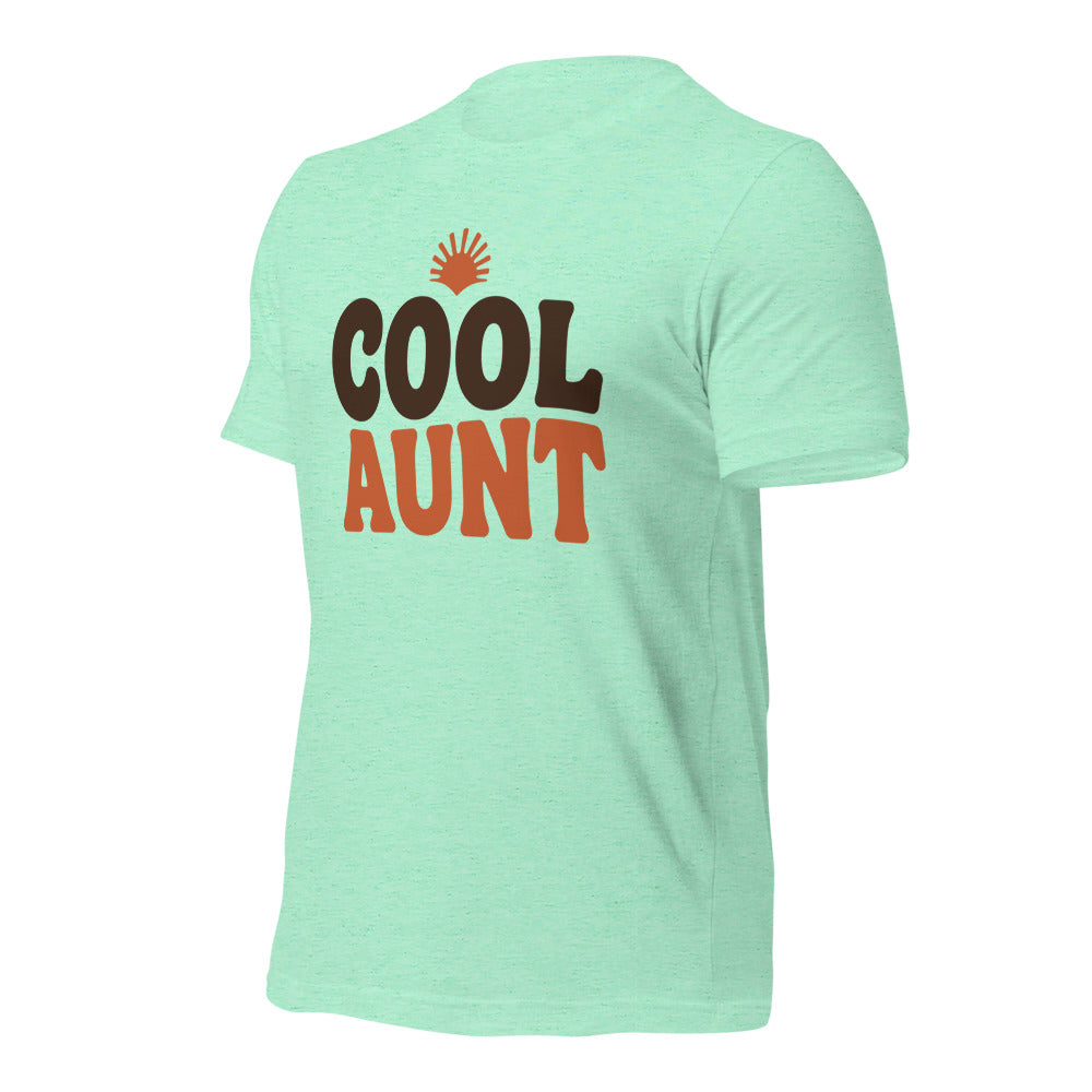 Cool Aunt retro groovy aunt tee — Heather Mint, front-right