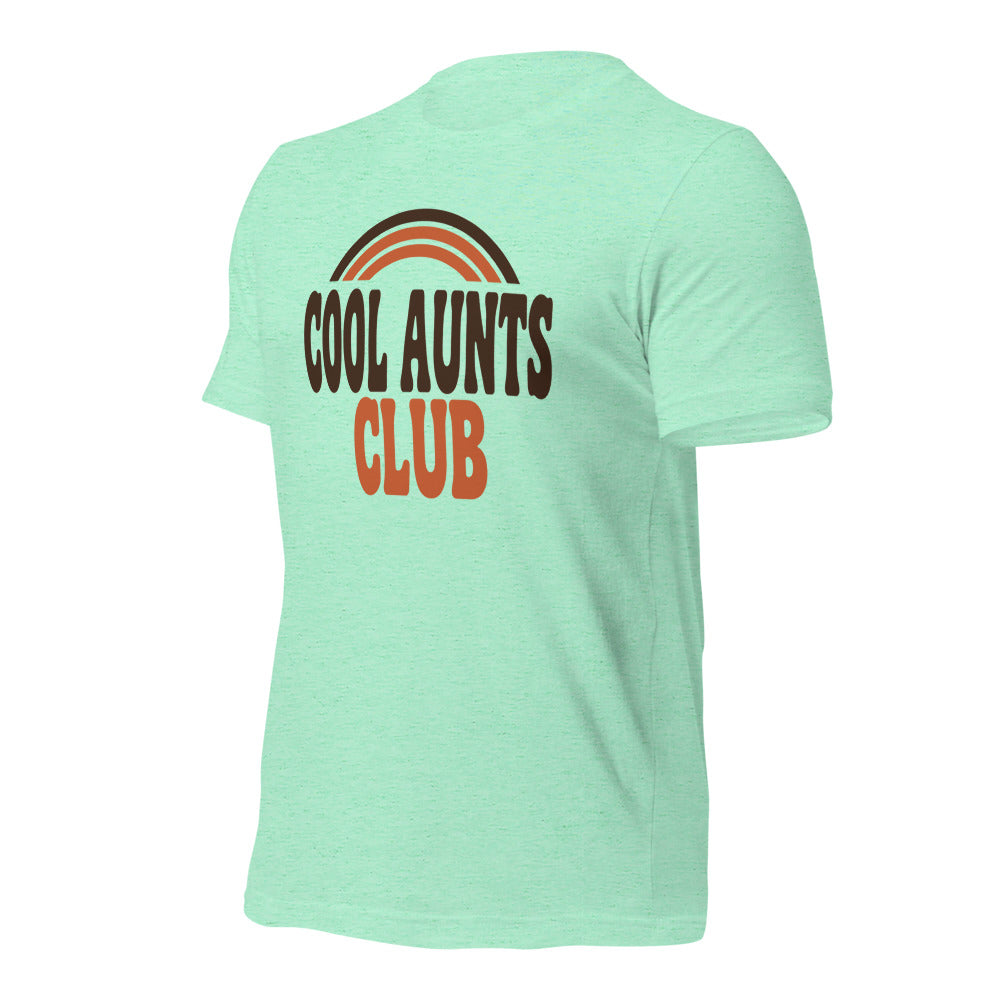 Cool Aunts Club retro groovy aunt tee — Heather Mint, front-right