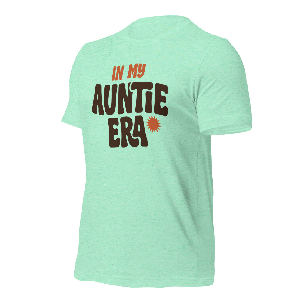 In My Auntie Era retro groovy aunt tee — Heather Mint, front-right