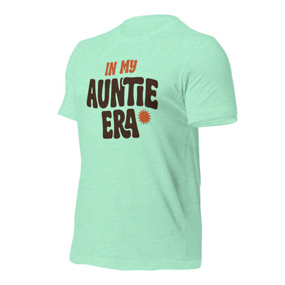 In My Auntie Era retro groovy aunt tee — Heather Mint, front-right