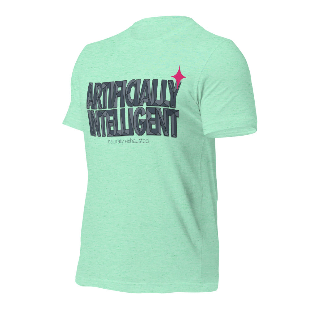 Artificially Intelligent funny AI t-shirt — Heather Mint, front-right