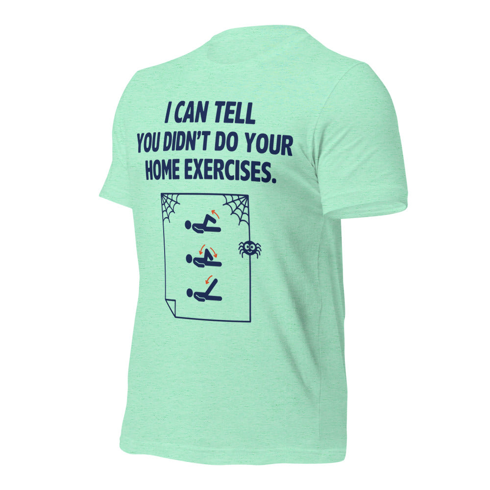 Home Exercises funny physical therapy tee — Heather Mint, front-right