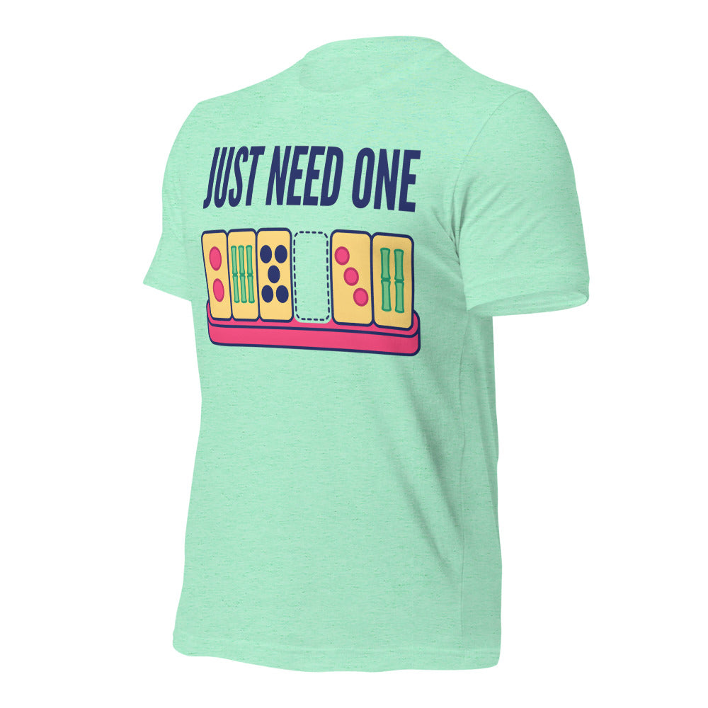 Just Need One funny mahjong tee — Heather Mint, front-right