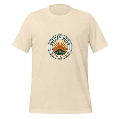 Golden Hour Run Club retro running tee — Heather Natural, front