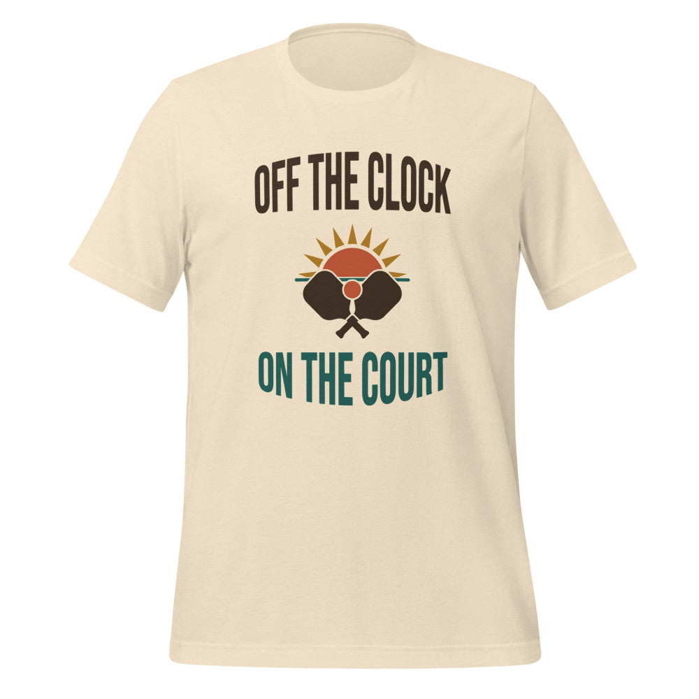Off The Clock On The Court retro pickleball tee — HP Natural, front
