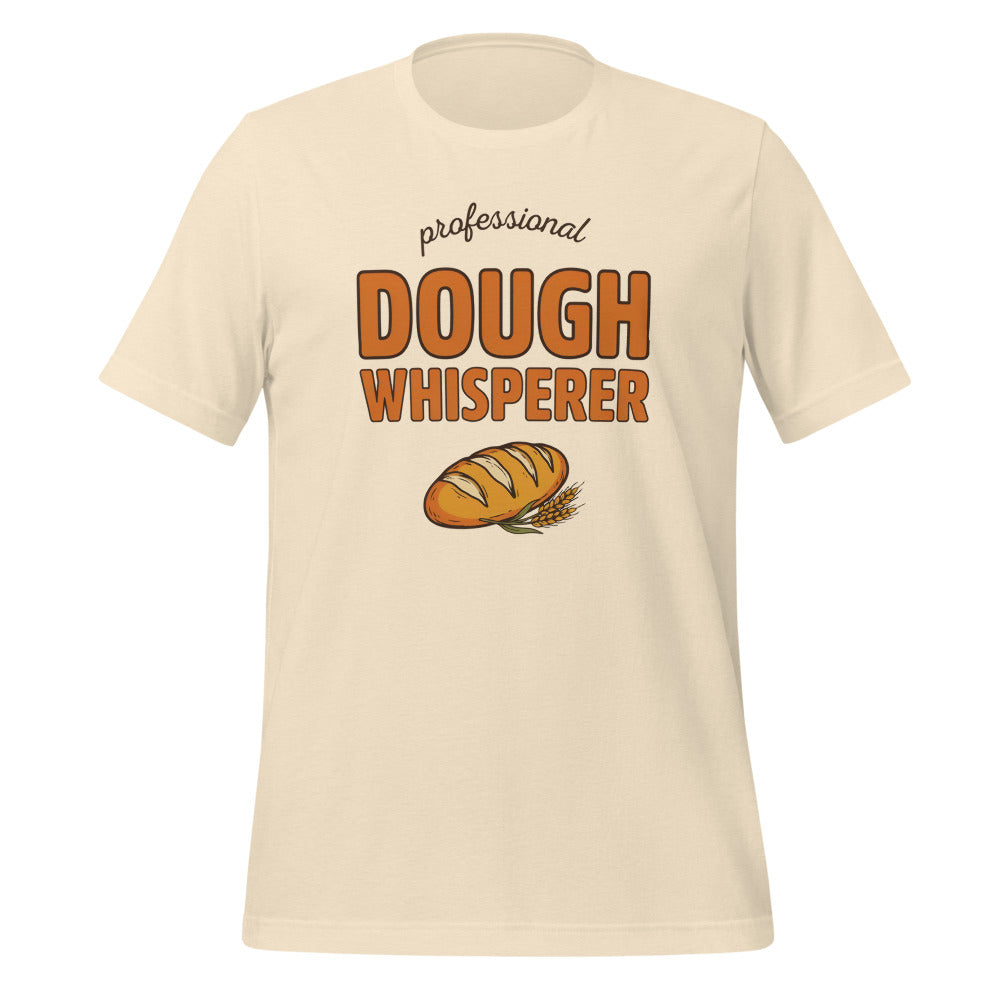 Professional Dough Whisperer funny baker tee — Heather Natural, front
