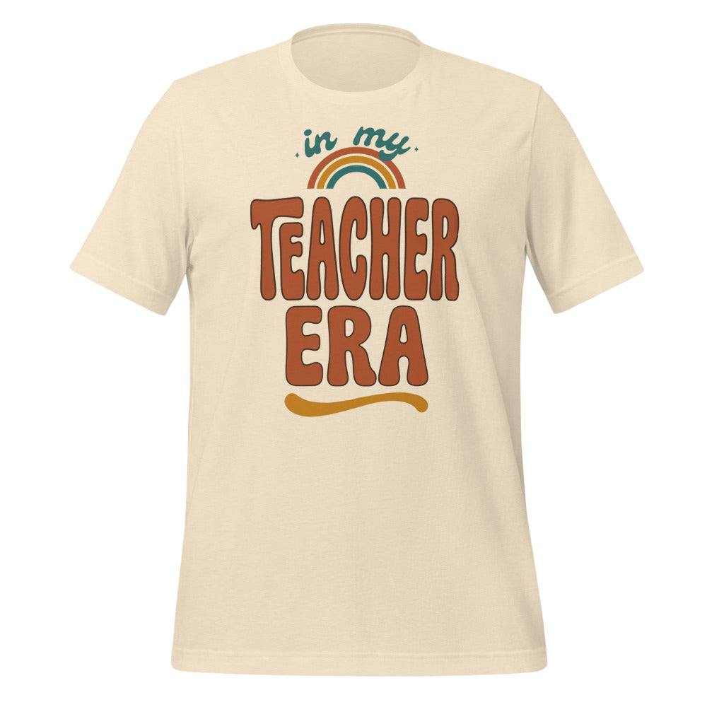 In My Teacher Era retro groovy teacher tee — Heather Natural, front