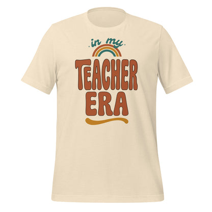 In My Teacher Era retro groovy teacher tee — Heather Natural, front