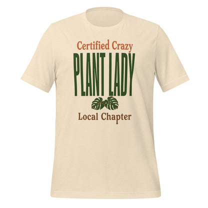 Certified Crazy Plant Lady retro botanical tee — Heather Natural, front