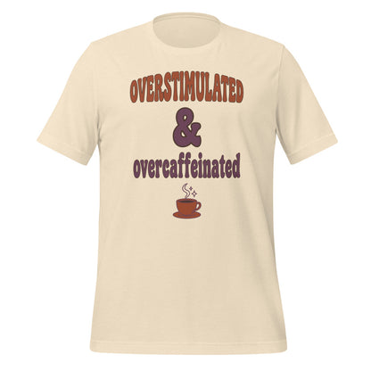 Overstimulated & Overcaffeinated soft retro coffee mental health tee — Heather Natural, front