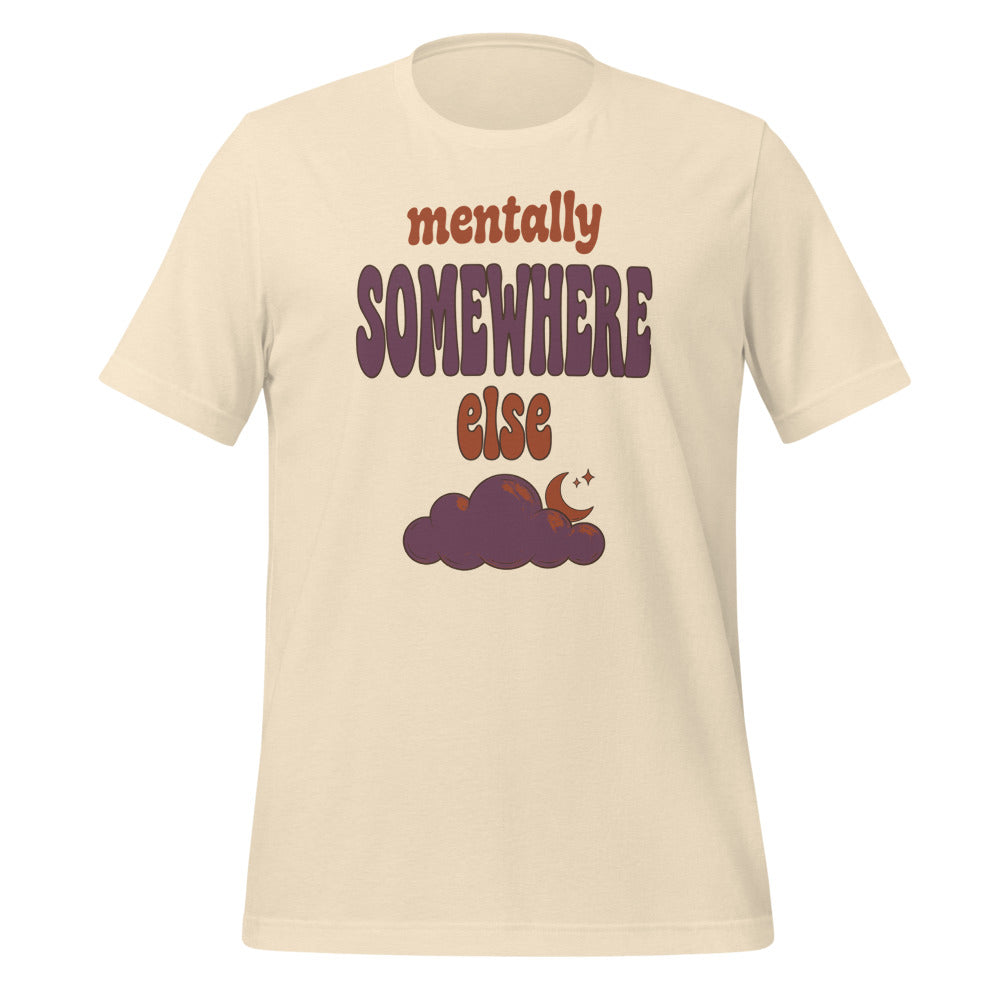 Mentally Somewhere Else soft retro daydream mental health tee — Heather Natural, front