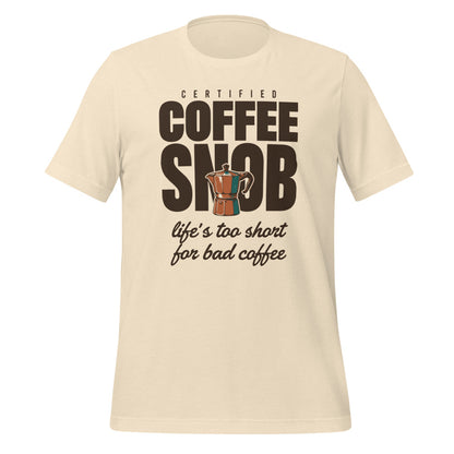 Certified Coffee Snob coffee tee — Heather Natural, front