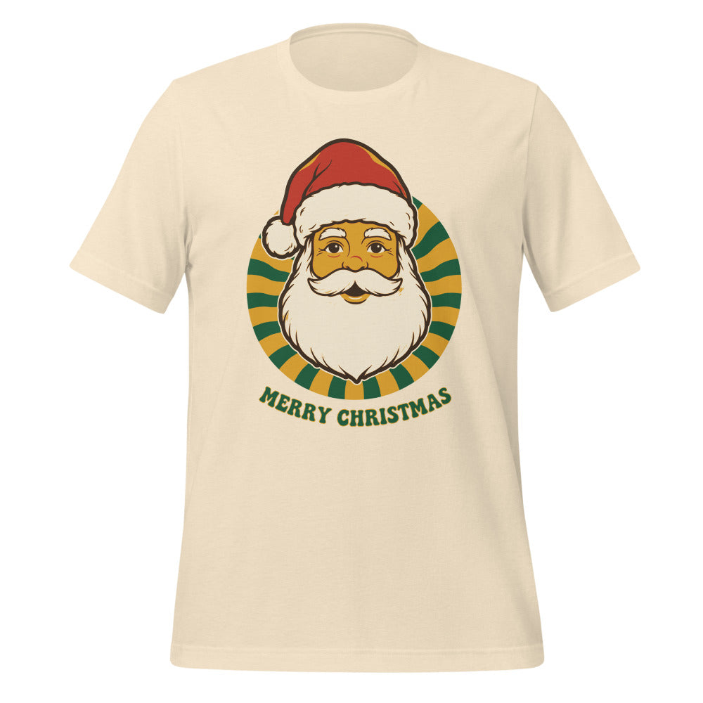 Groovy Santa retro Christmas tee — Heather Natural, front