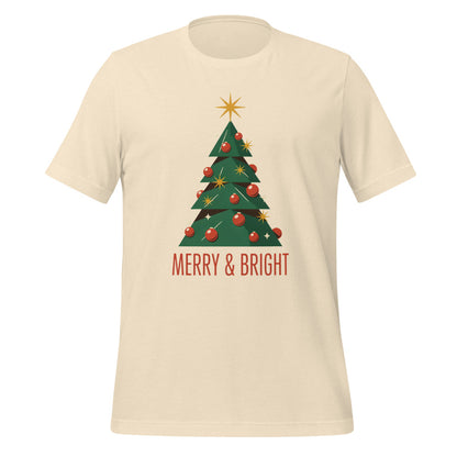 Atomic mid-century retro Christmas tree tee — Heather Natural, front