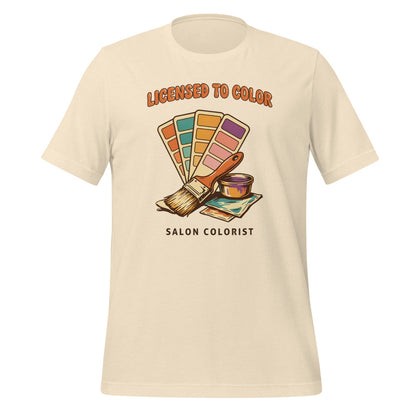 Salon colorist Licensed to Color retro tee — Heather Natural, front