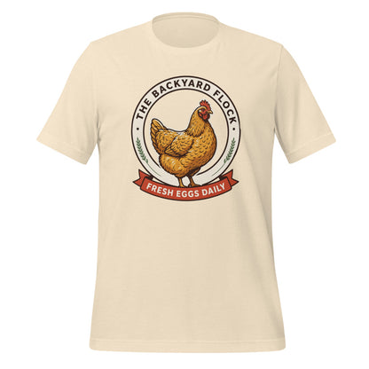 Backyard Flock heritage chicken keeper tee — Heather Natural, front