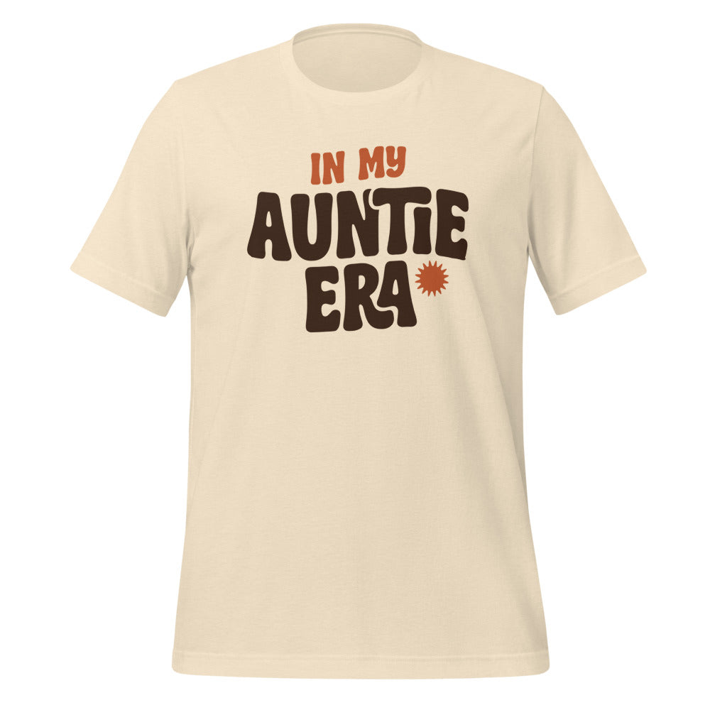 In My Auntie Era retro groovy aunt tee — Heather Natural, front