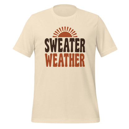Sweater Weather retro 70s fall t-shirt — Heather Natural, front