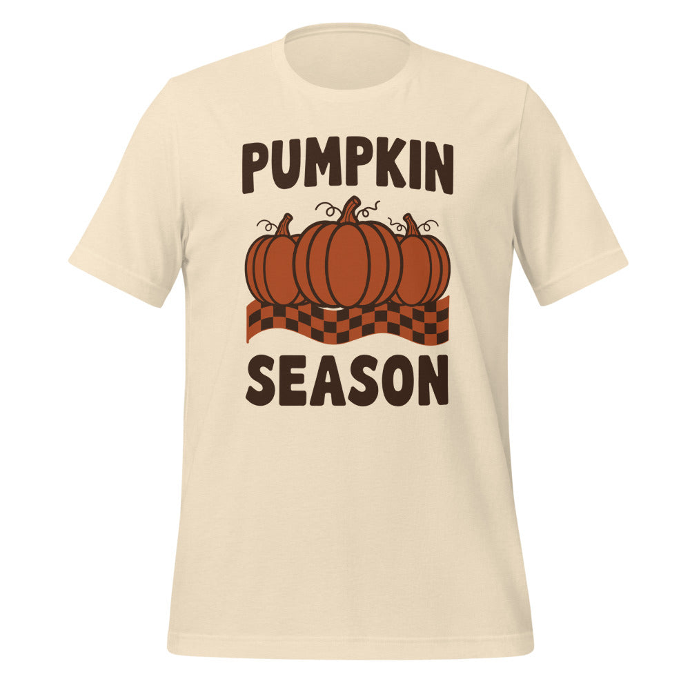 Pumpkin Season retro 70s fall t-shirt — Heather Natural, front
