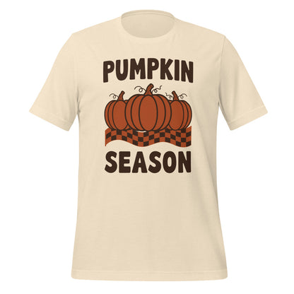 Pumpkin Season retro 70s fall t-shirt — Heather Natural, front