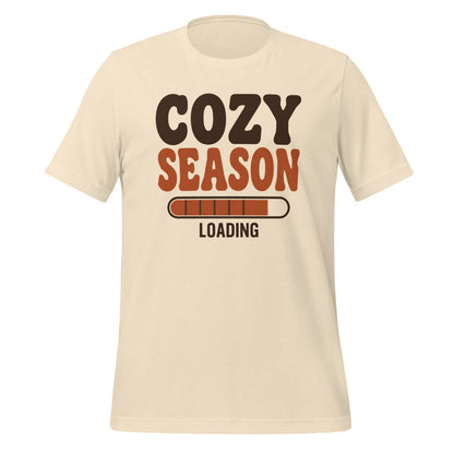 Cozy Season Loading retro 70s fall t-shirt — Heather Natural, front