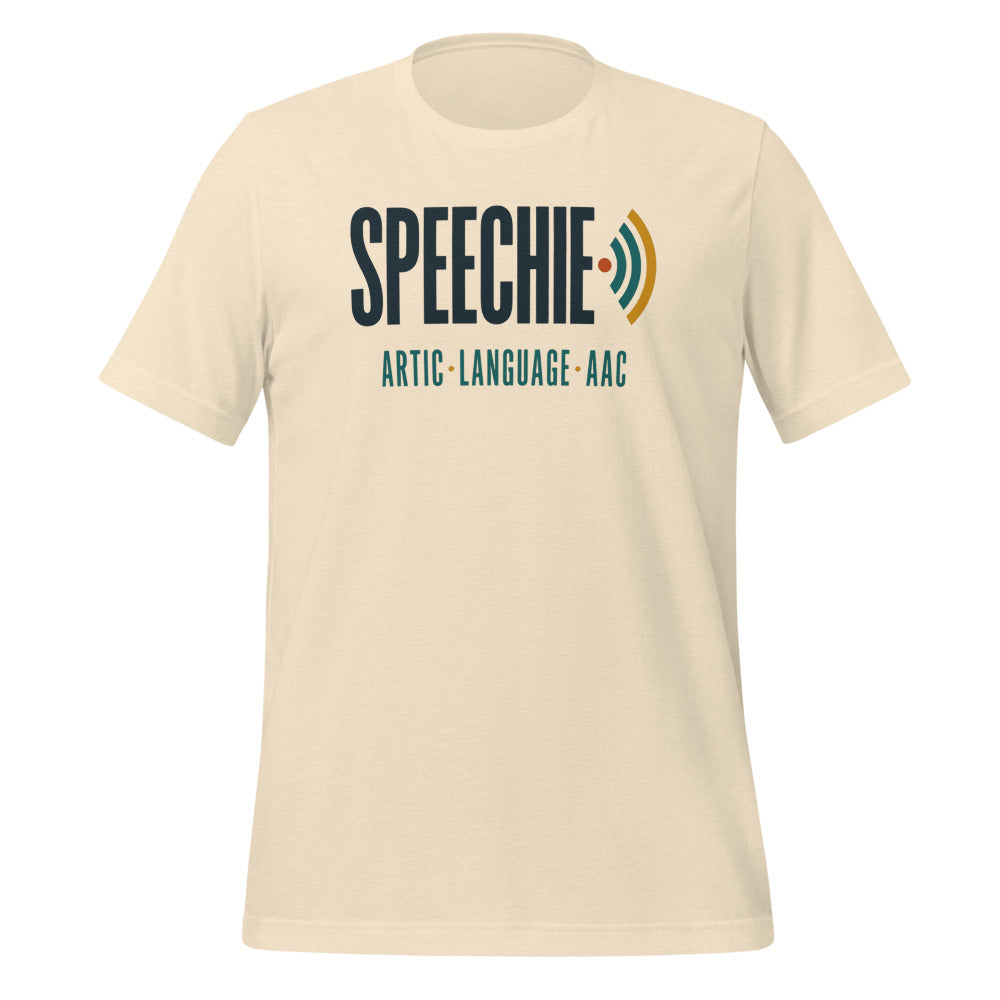 Speechie Wordmark speech therapy tee — Heather Natural, front