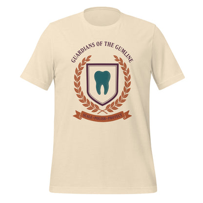 Guardians of the Gumline dental hygienist tee — Heather Natural, front