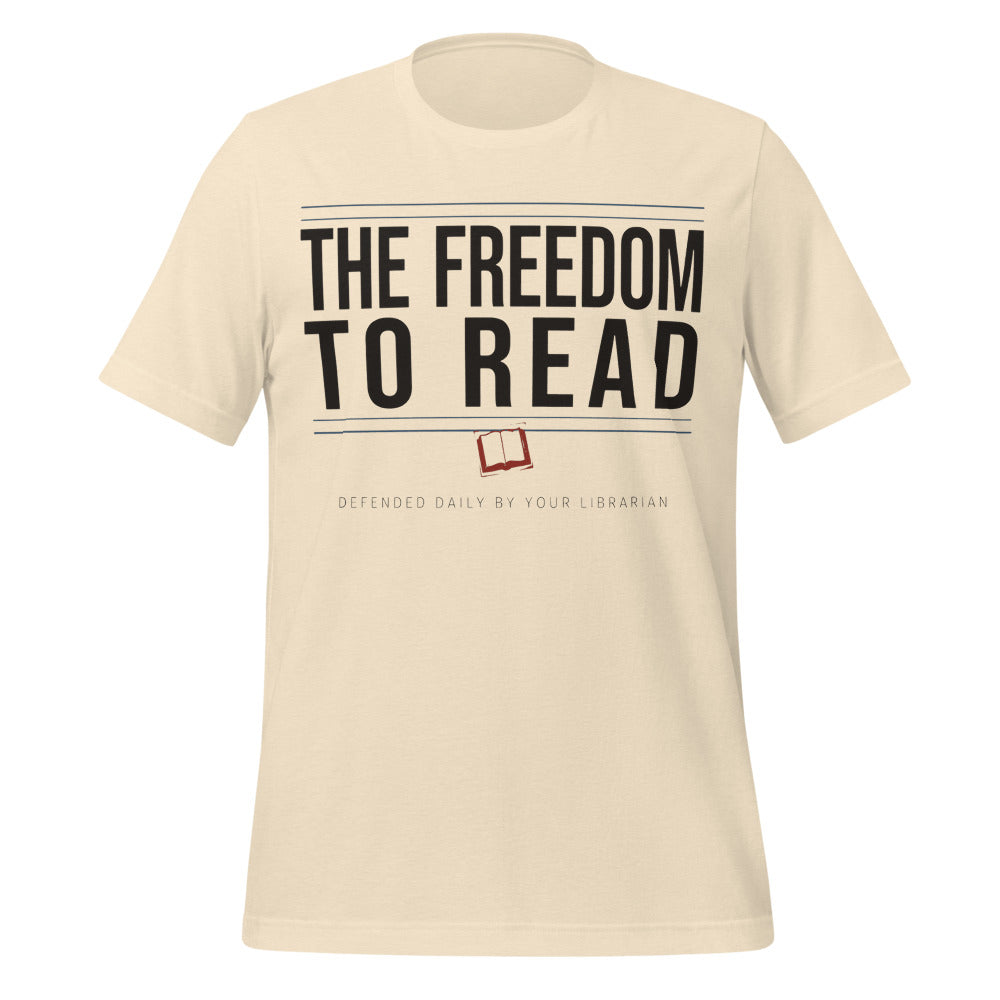 The Freedom to Read school librarian tee — Heather Natural, front