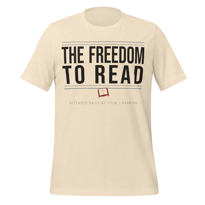 The Freedom to Read school librarian tee — Heather Natural, front