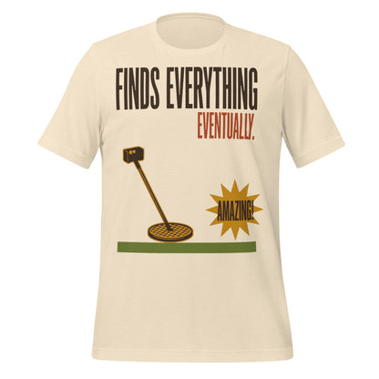 Finds Everything Eventually retro metal detecting tee — Heather Natural, front