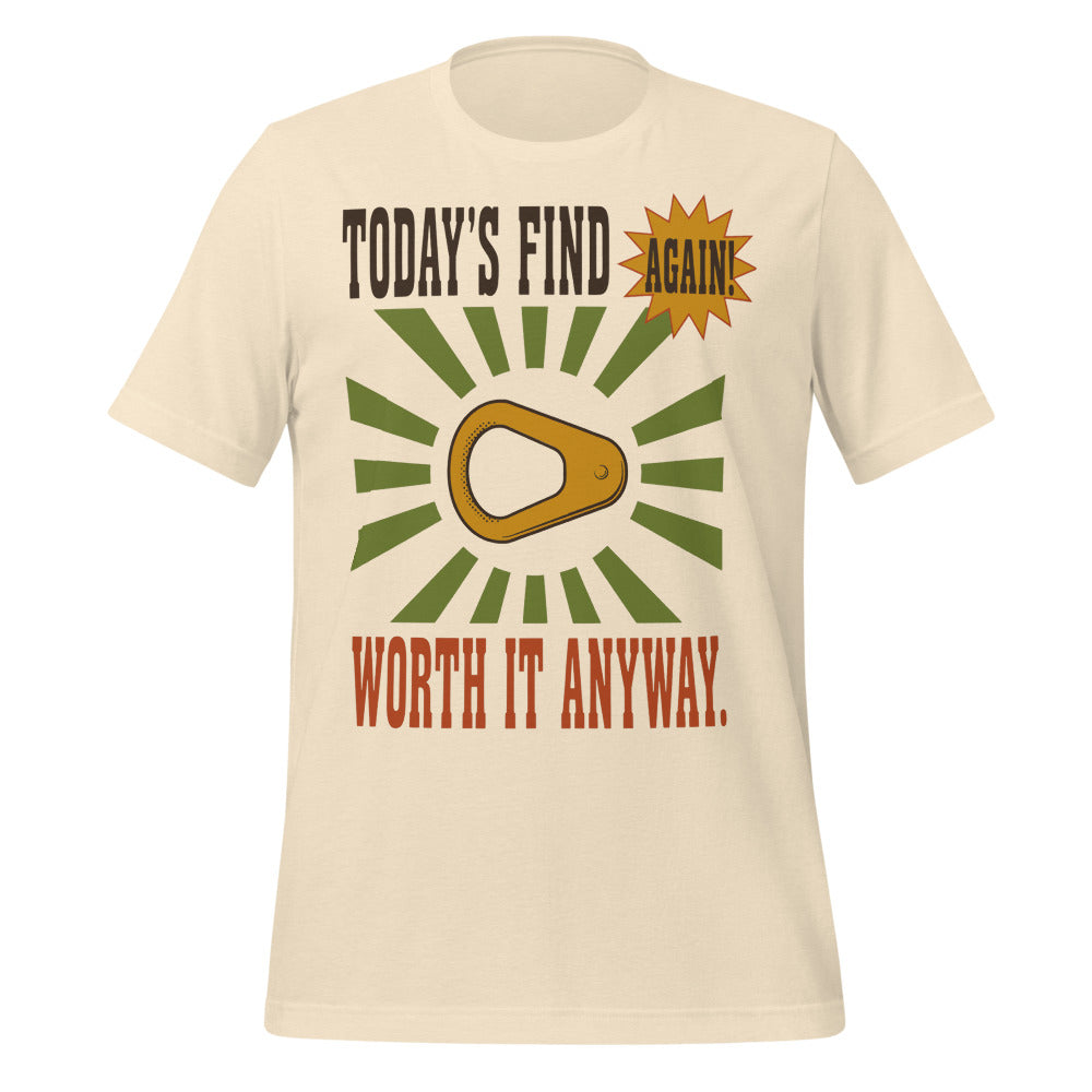 Today's Find pull tab retro metal detecting tee — Heather Natural, front