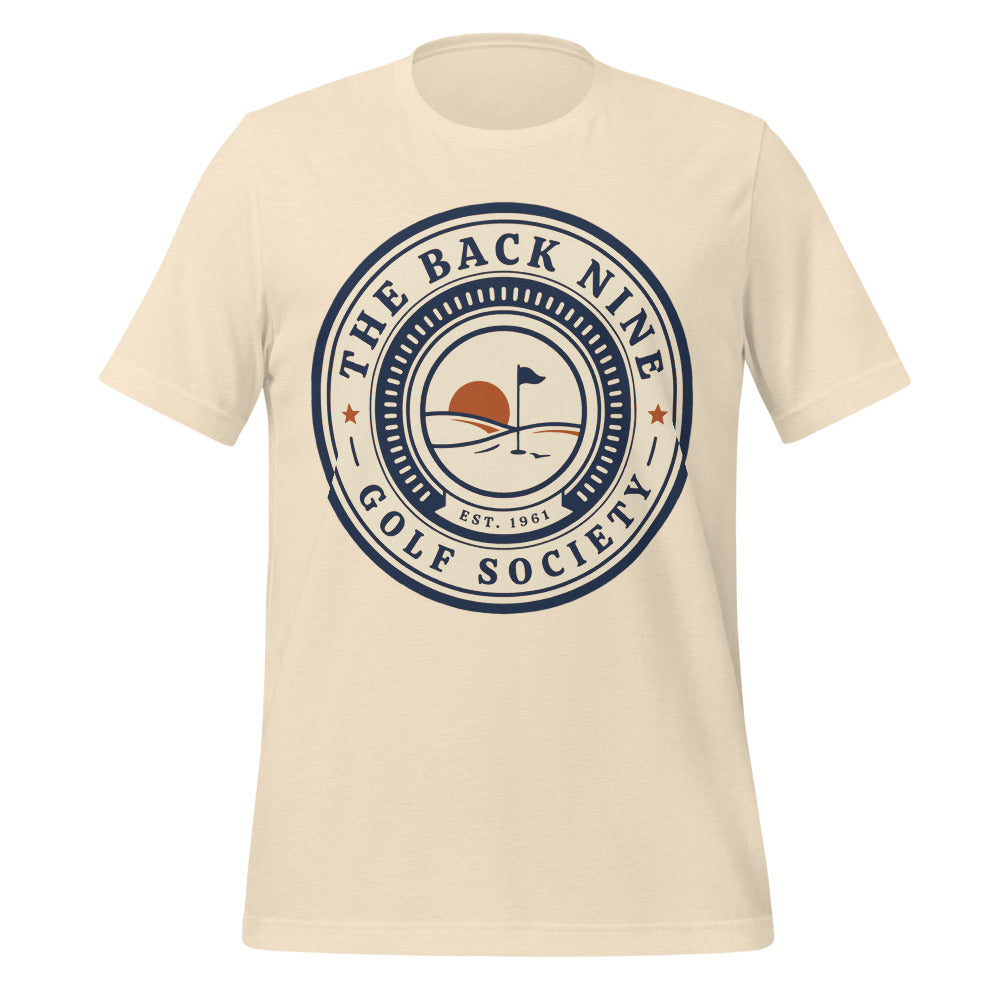 The Back Nine vintage golf roundel tee — Heather Natural, front