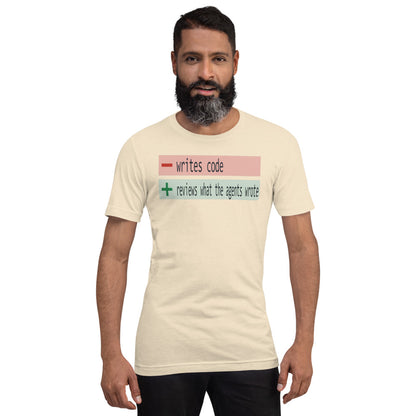 The Diff agentic AI engineer tee — Heather Natural, on model