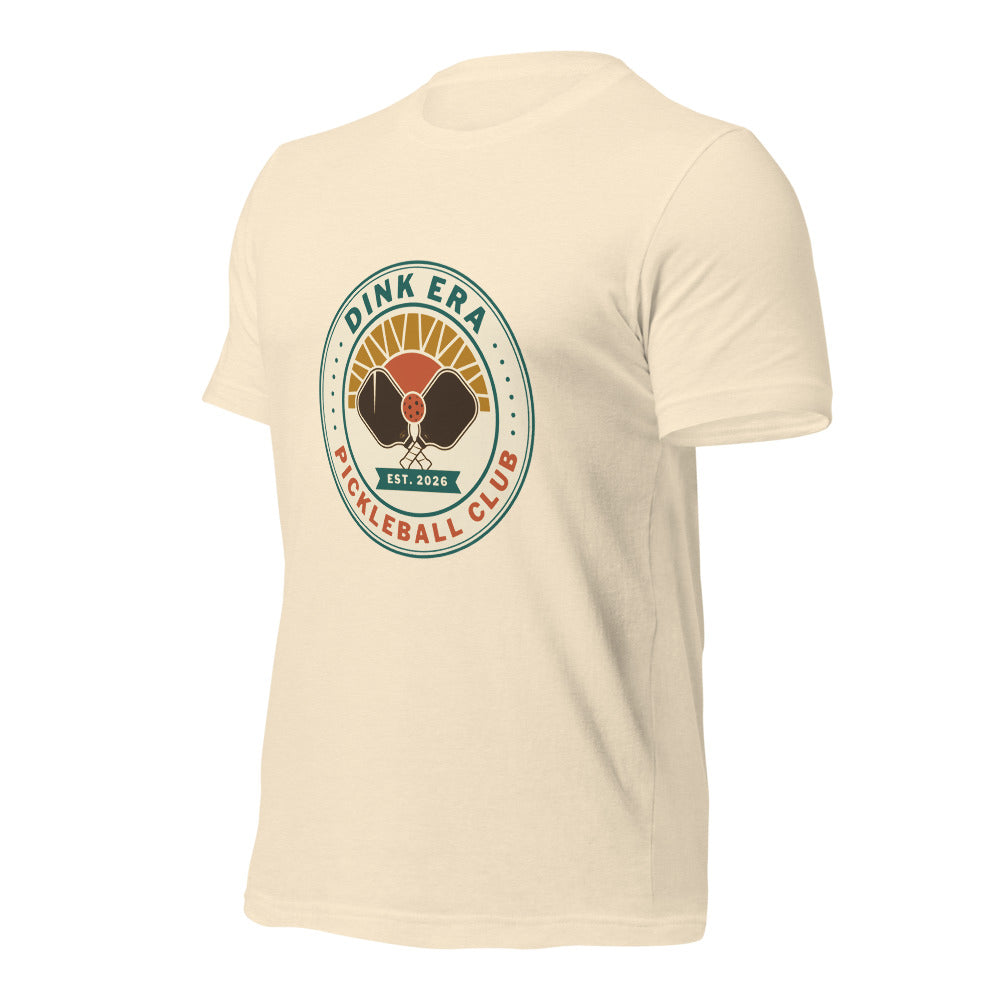 Dink Era Pickleball Club retro tee — Heather Natural, front-right