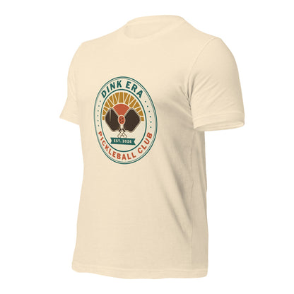 Dink Era Pickleball Club retro tee — Heather Natural, front-right