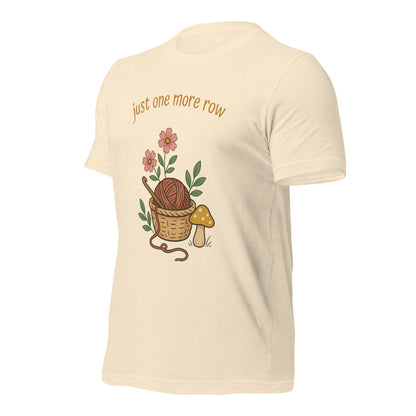 Just One More Row crochet cottagecore tee — Heather Natural, front-right